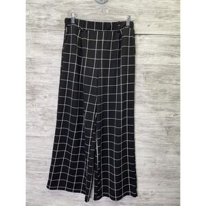 MELLÓDAY Pants Womens L Black Wide-Leg Check‎ Pull On Stretch Dress Pants